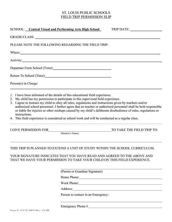 Field Trip Permission Slip Field Trip Permission Slip